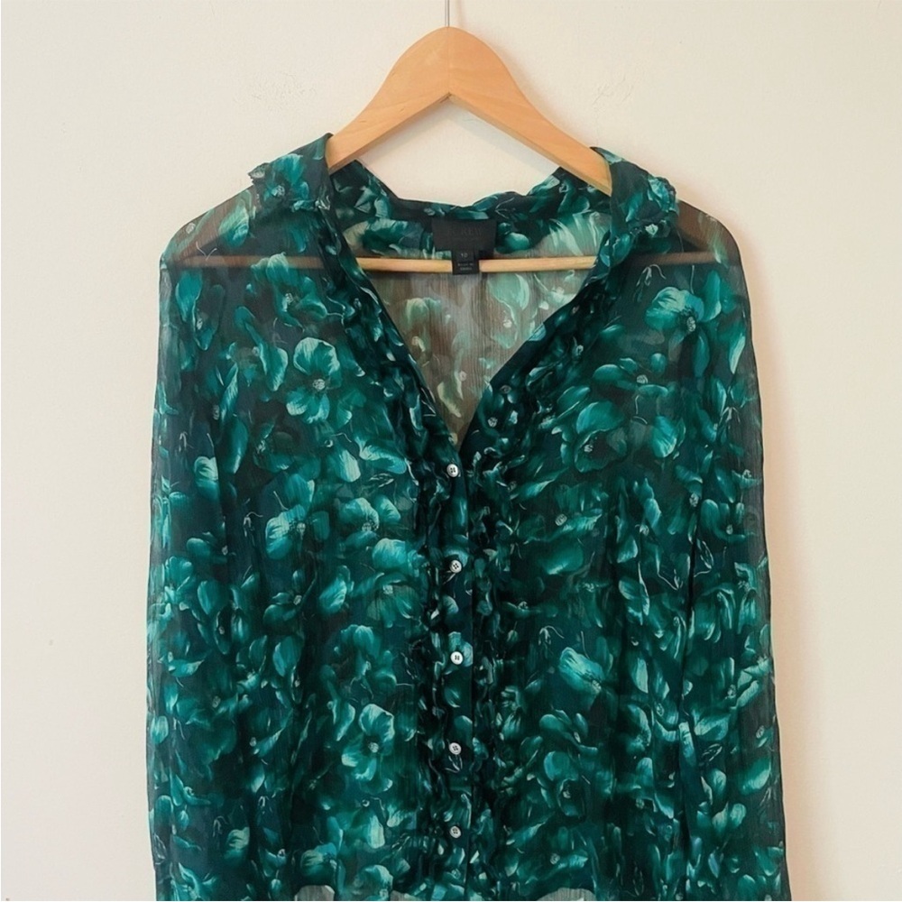 J. Crew Collection Emerald Silk Floral Button Down